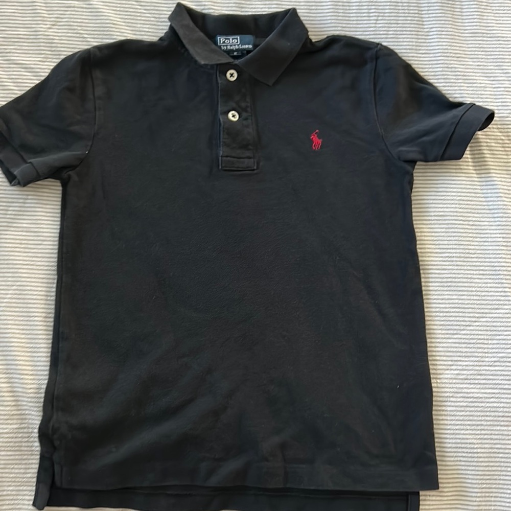 Polo shirt for boys in black with red horse logo in size 5